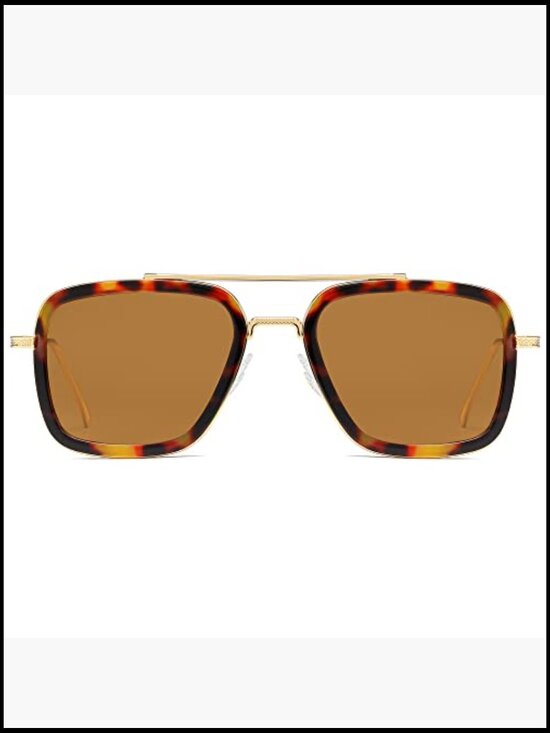 Polarized Retro Square Sunglasses with Alloy Frame UV400 Protection main image 6